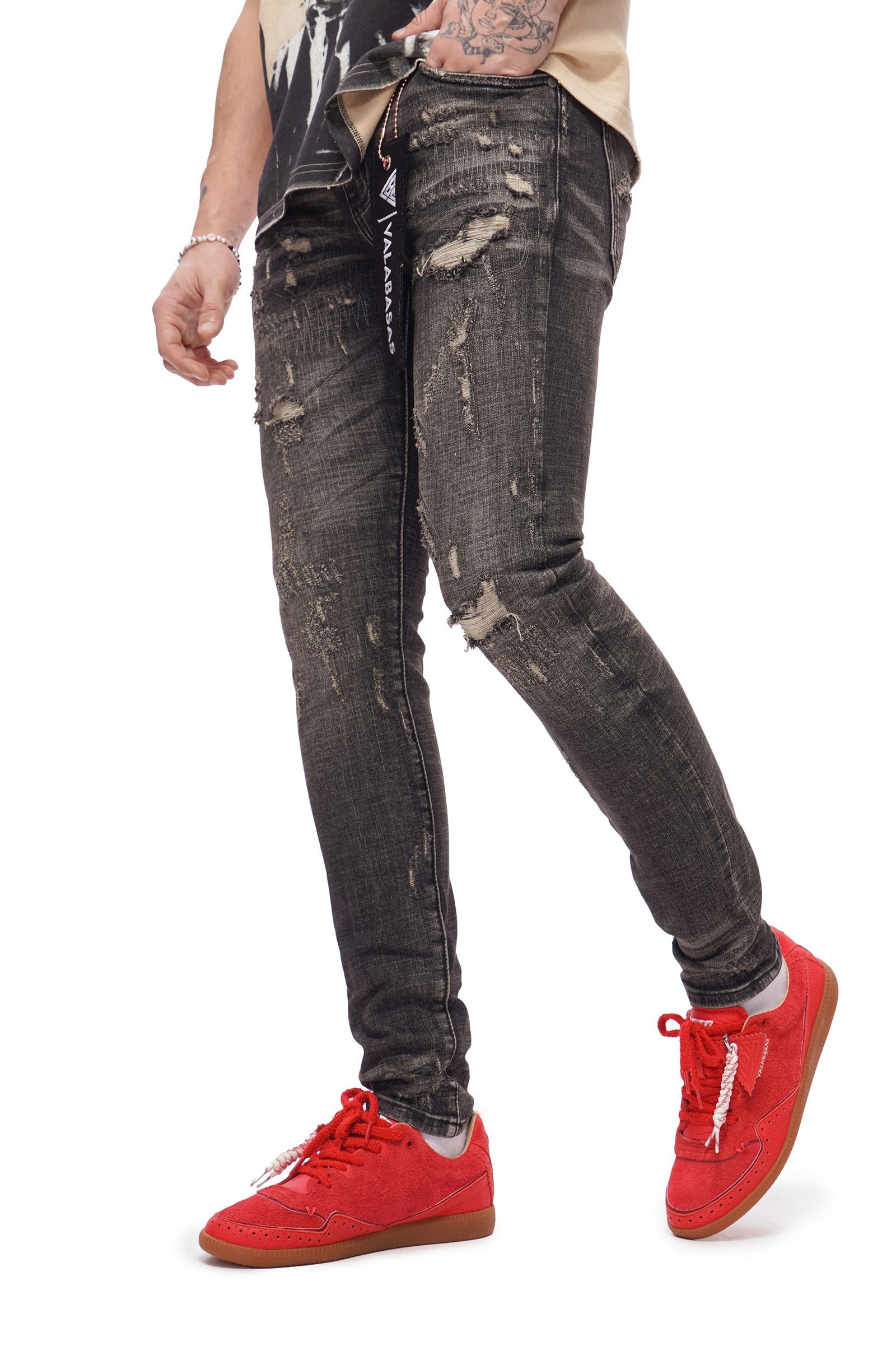 Valabasas Collage Skinny Jean - Grey Vintage Wash