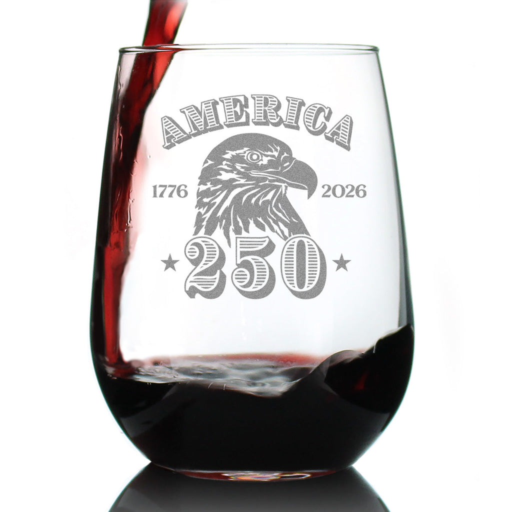 America's 250th Anniversary Engraved Stemless Wine Glass Celebrate America's Birth Large Wine Glasses - 17 oz
