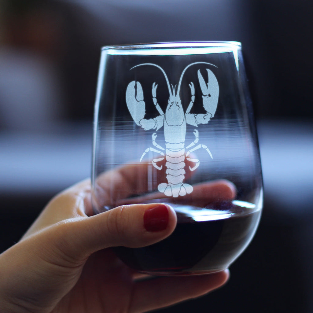 Lobster Engraved Stemless Wine Glass Lobster Gifts, Maine Souvenirs and Decor Large Wine Glasses - 17 oz