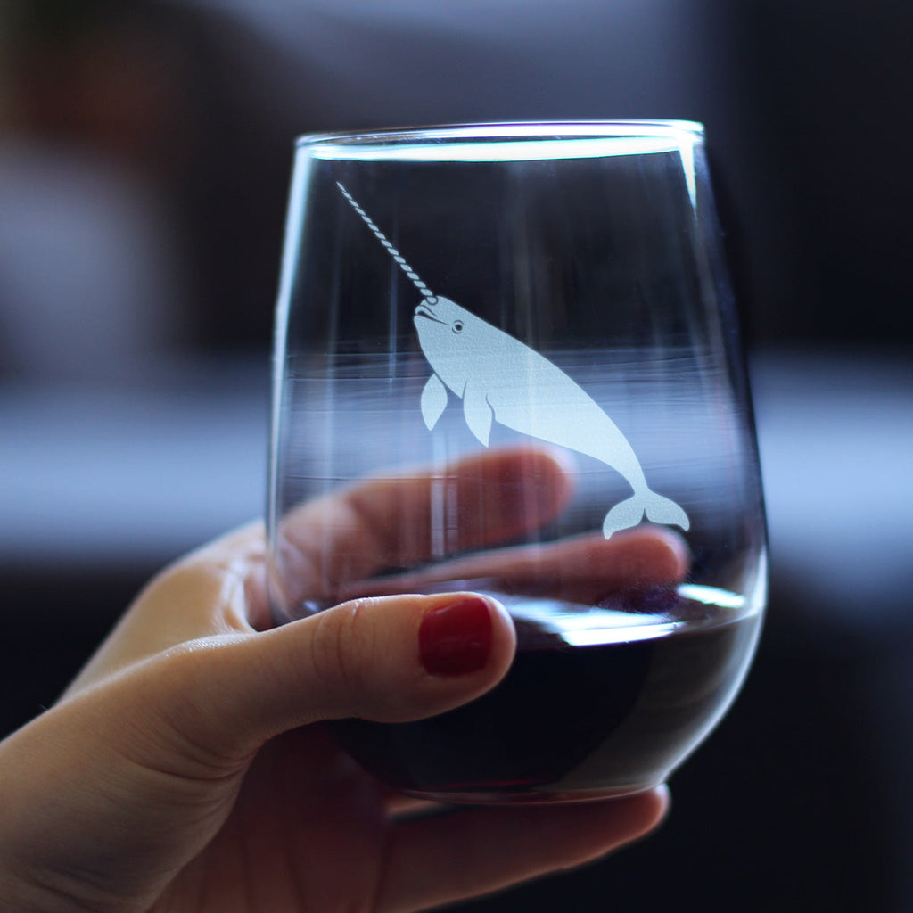 Narwhal Engraved Stemless Wine Glass Narwhal Gifts for Women Large Wine Glasses - 17 oz