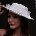 White Bridal Hat with Pearls and Flowers