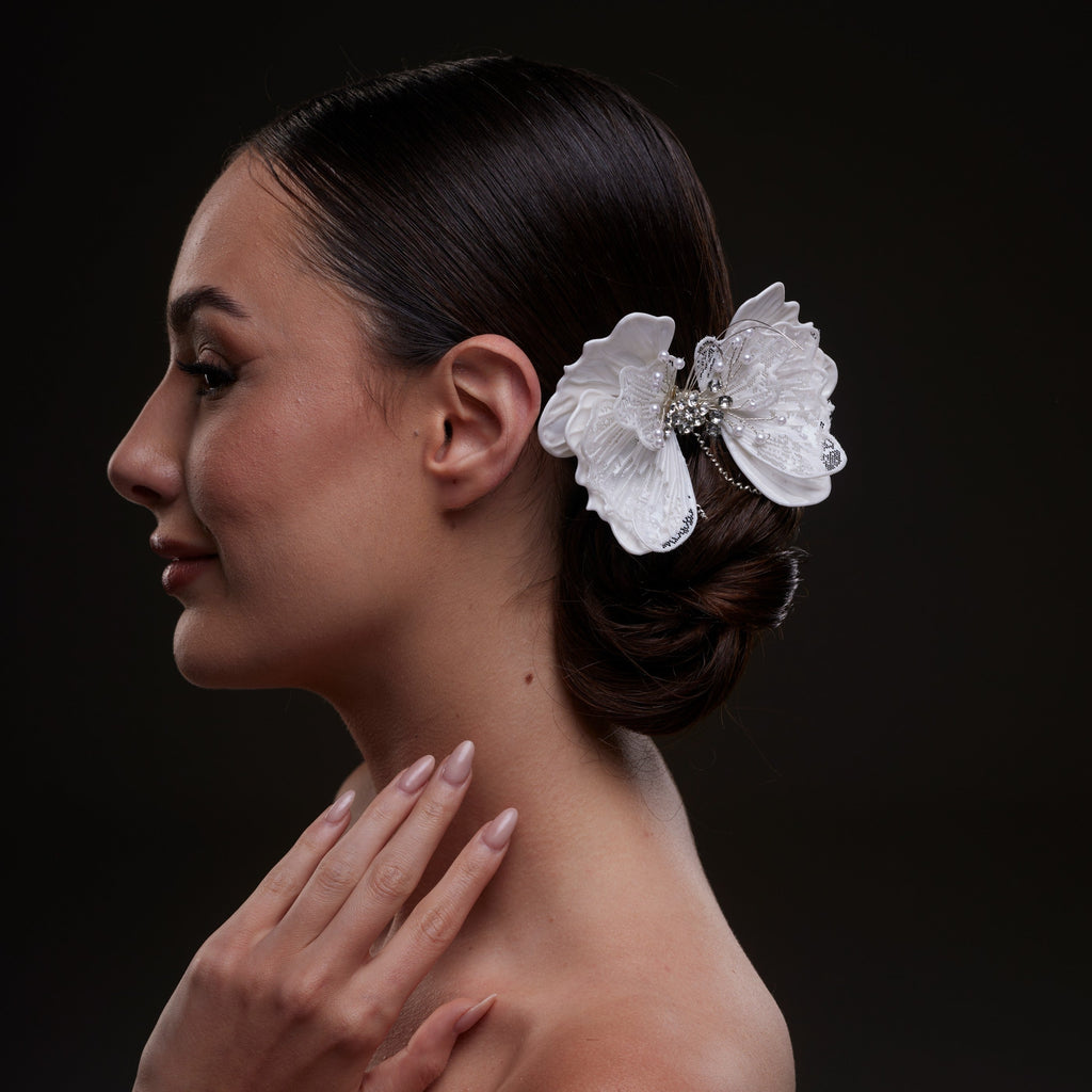 White Butterfly Flower Hair Comb