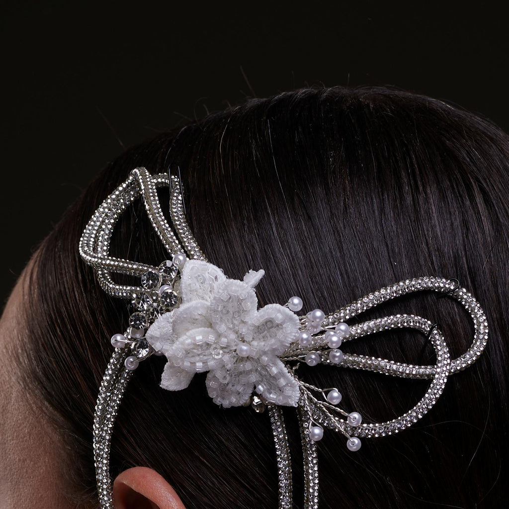 White Crystal & Pearl  Hair Comb