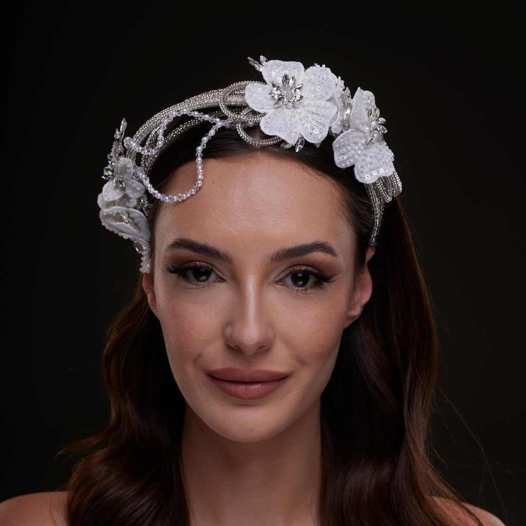 White Sequin Floral Hair Band