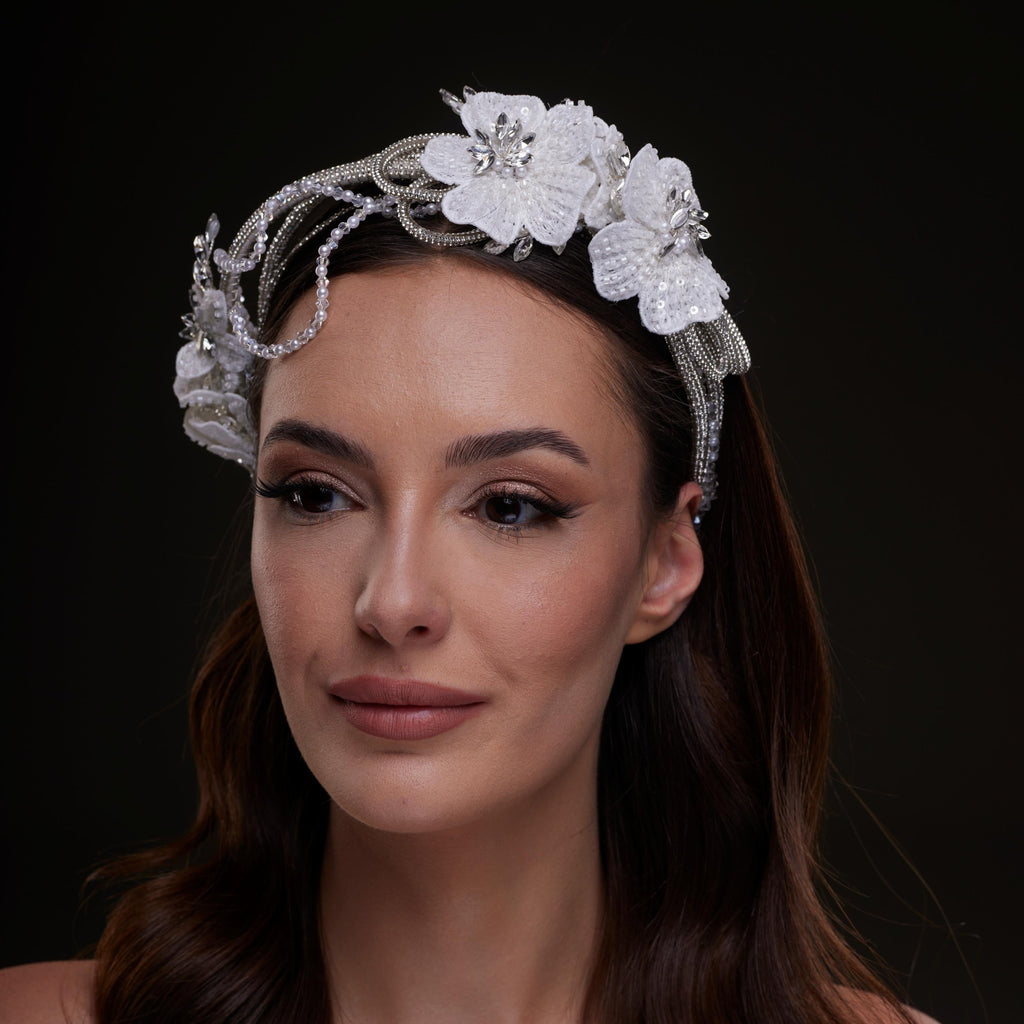 White Sequin Floral Hair Band
