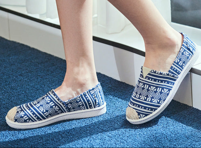 Women's Ethnic Print Canvas Slip-On Shoes | Lightweight Low-Top Flats