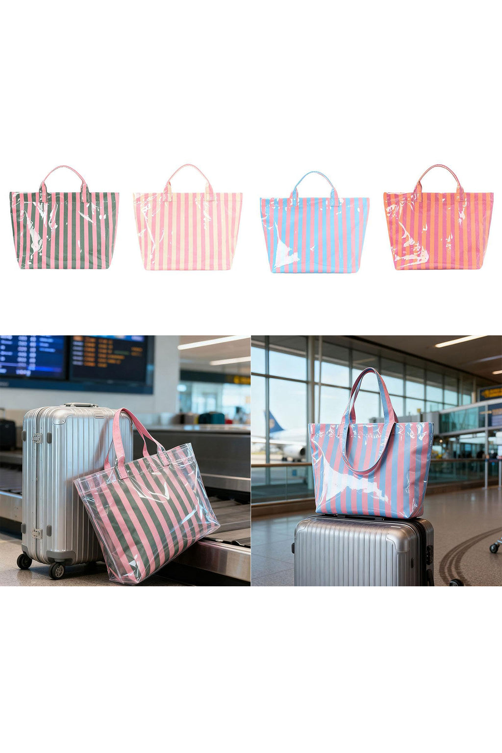 Rose Red Glossy Striped Vinyl Large Tote Bag