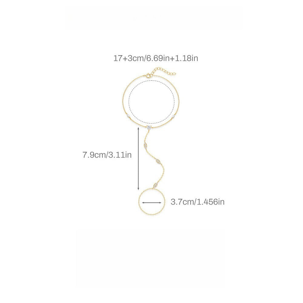 s925 sterling silver horse eye diamond bracelet ring chain finger chain