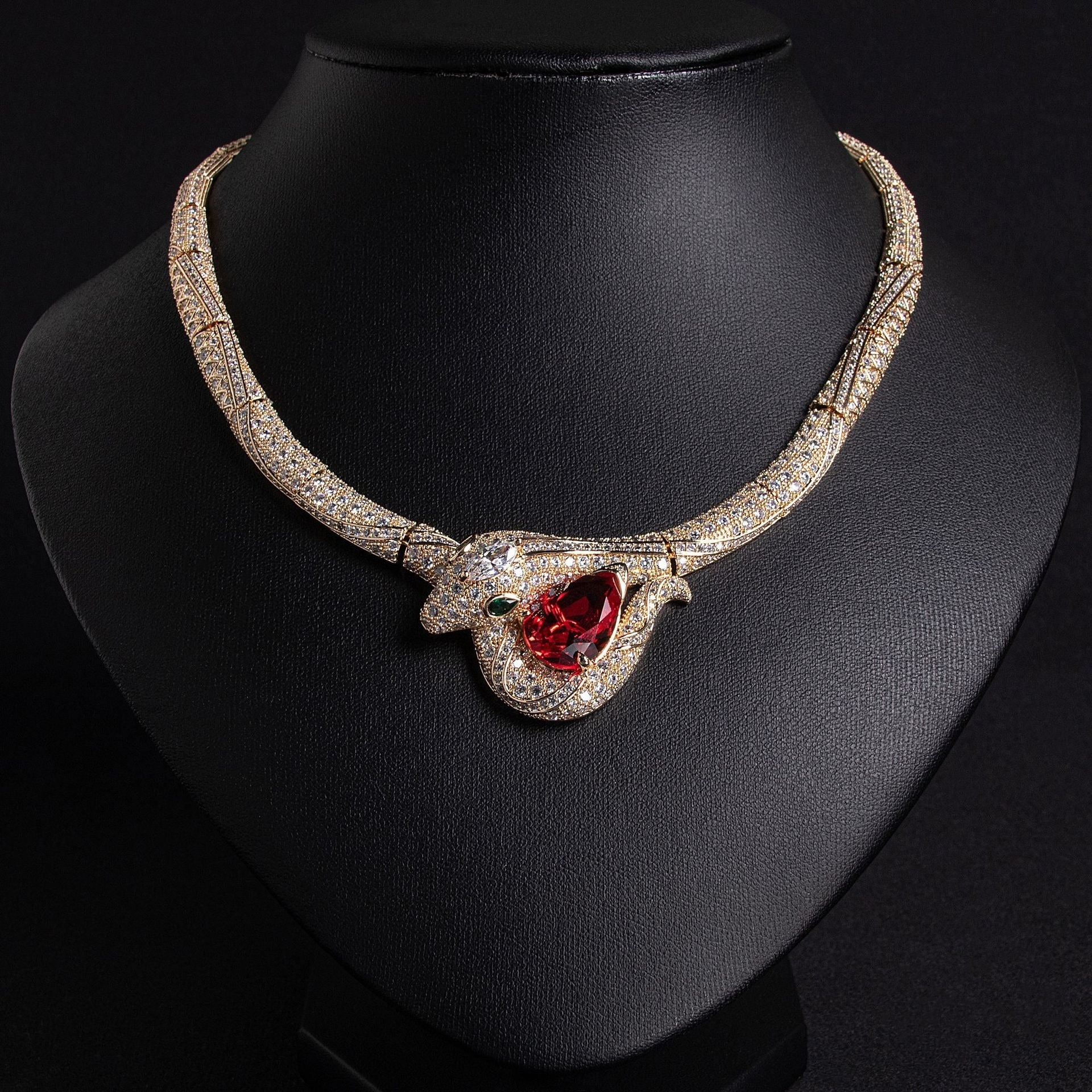 18K Gold "Petite Luxury" Snake-and-Bamboo-Knot Zircon Necklace