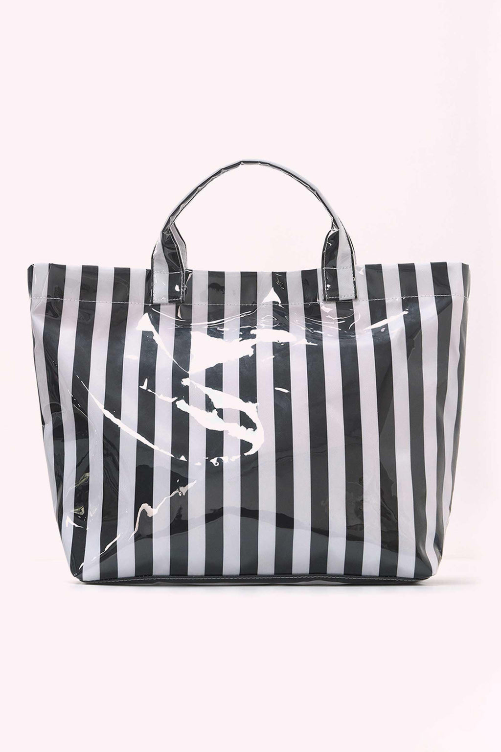 Color black Glossy Striped Vinyl Large Tote Bag