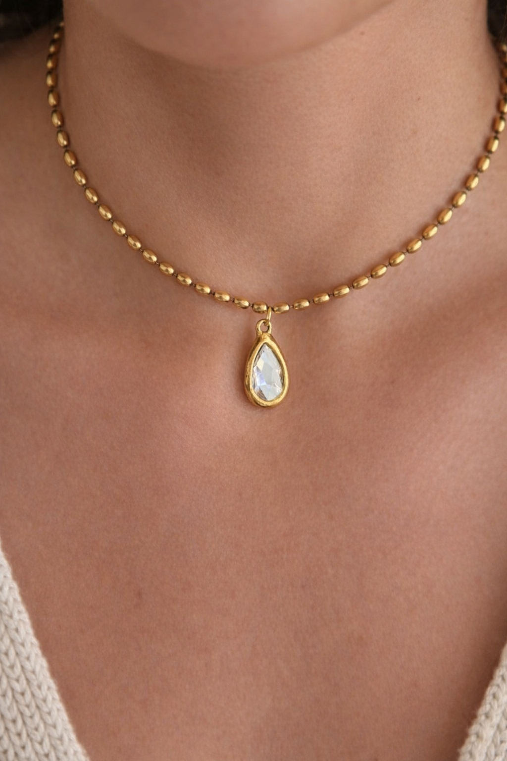 Pear Bezel CZ Necklace