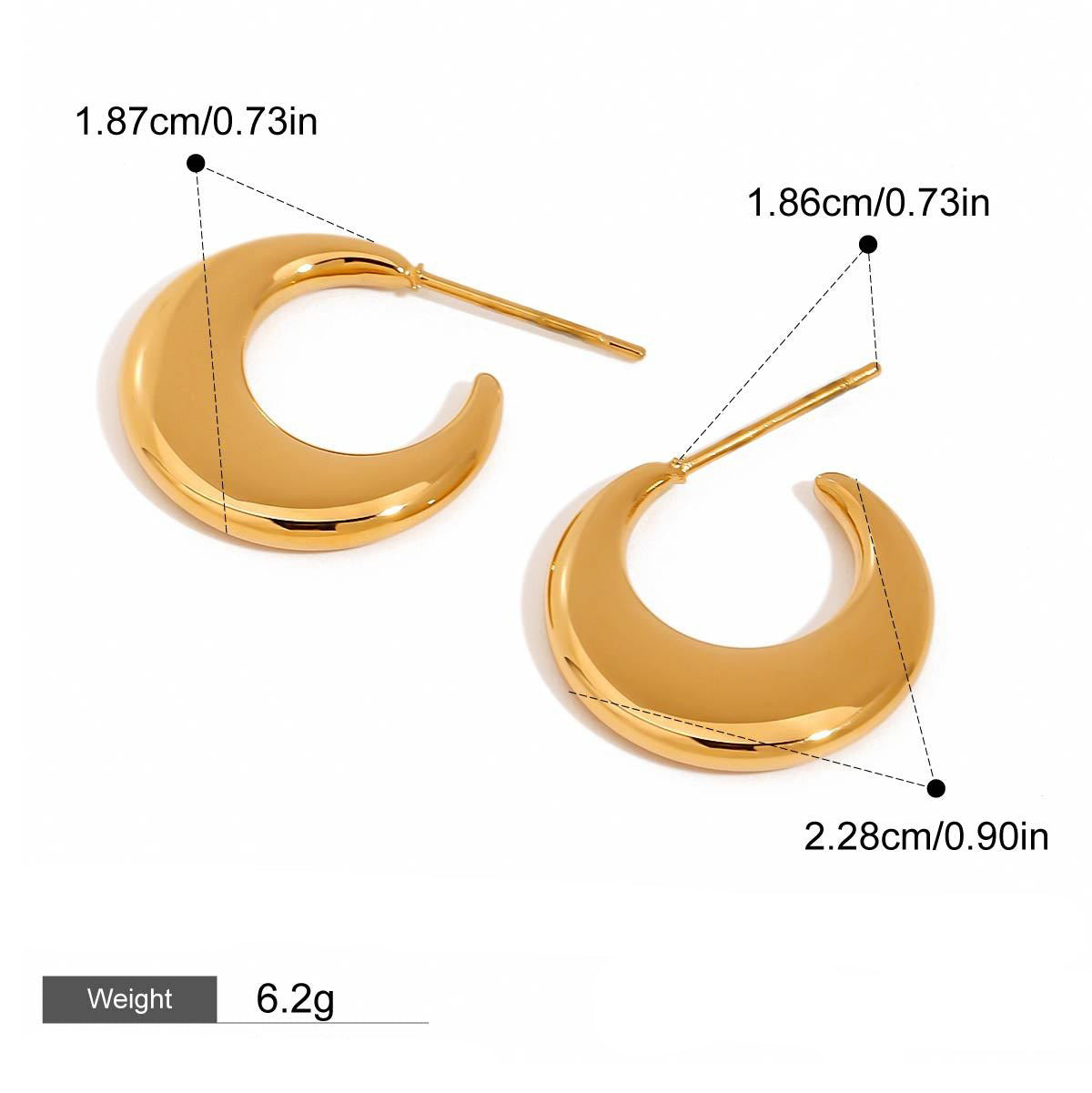 18K gold moon-shaped design light luxury simple earrings