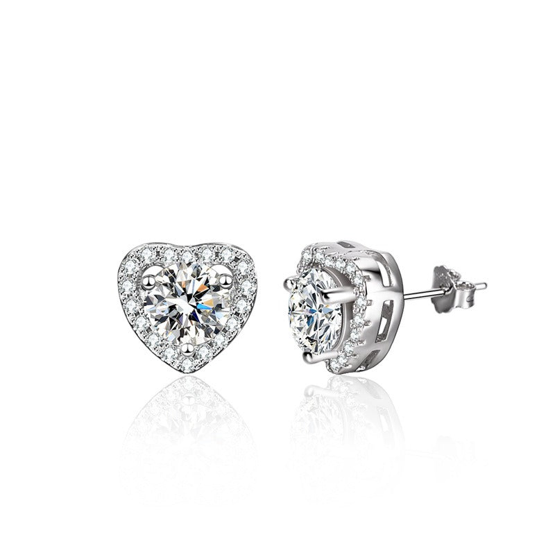 S925 romantic heart-shaped sterling silver earrings