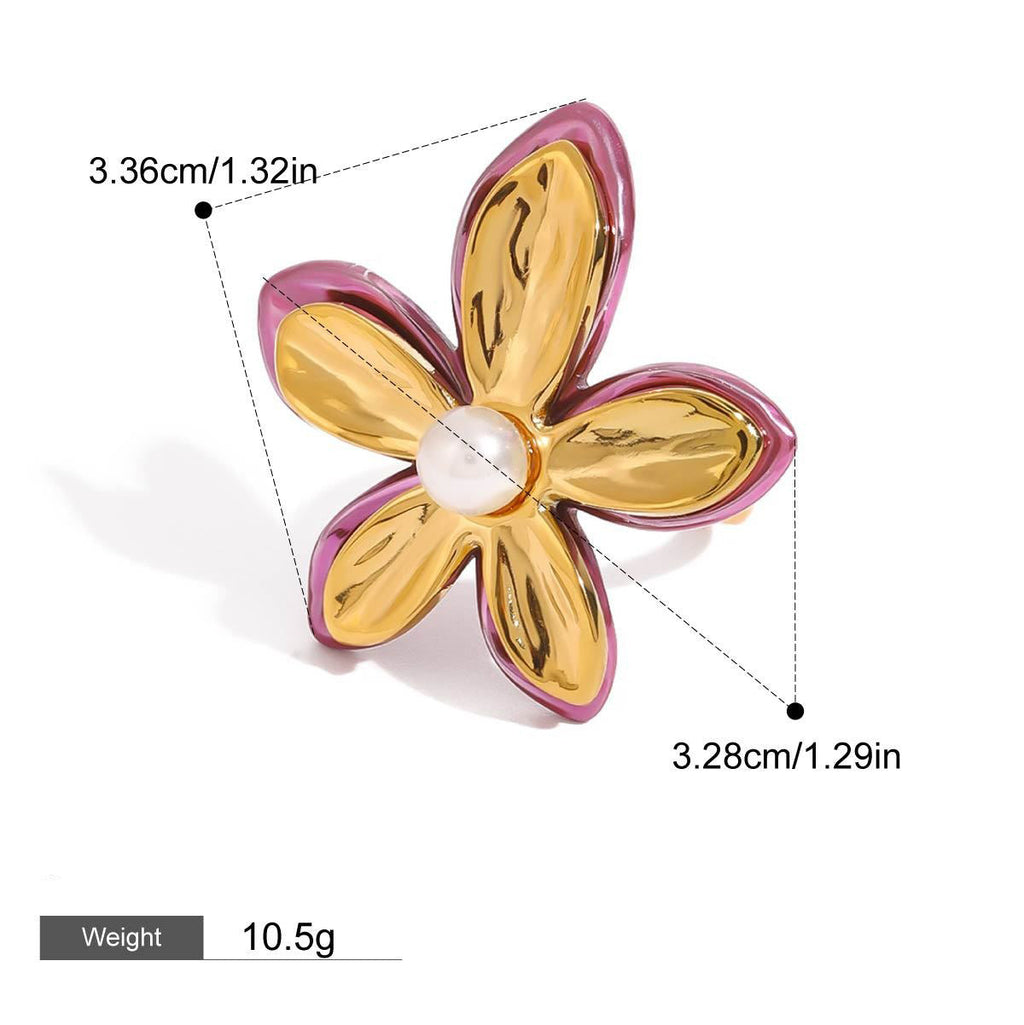 18K gold flower-shaped inlaid pearls exquisite design noble ring