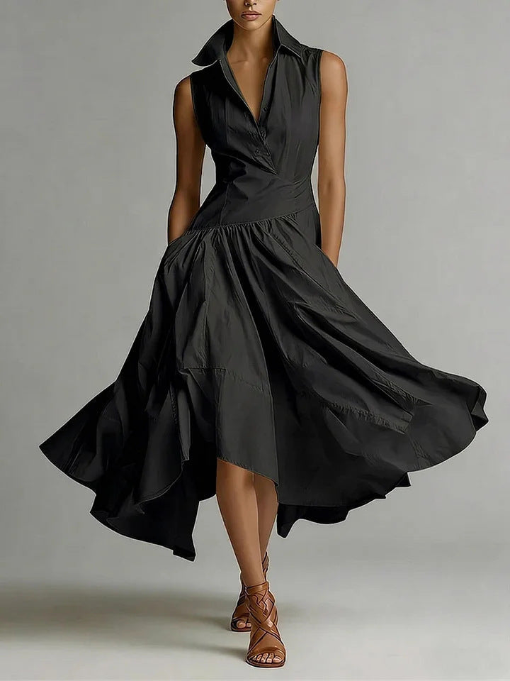 Women's Goddess Slim-Fit Maxi Dress – Collared, Sleeveless, Elegant Long Dress