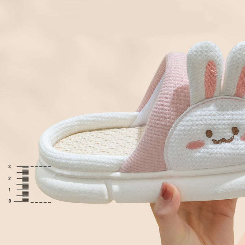 Unisex Rabbit Slippers Linen House Shoes | Breathable Anti-Slip Flip-Flops
