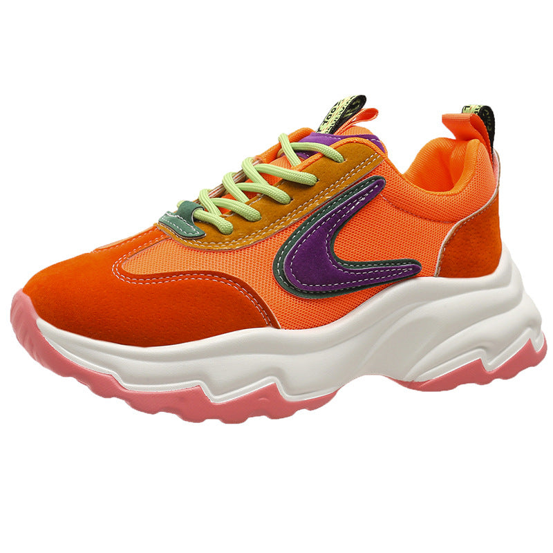 Women's Mixed-Color Lace-Up Sneakers | Mesh Breathable Lightweight Platform Running Shoes