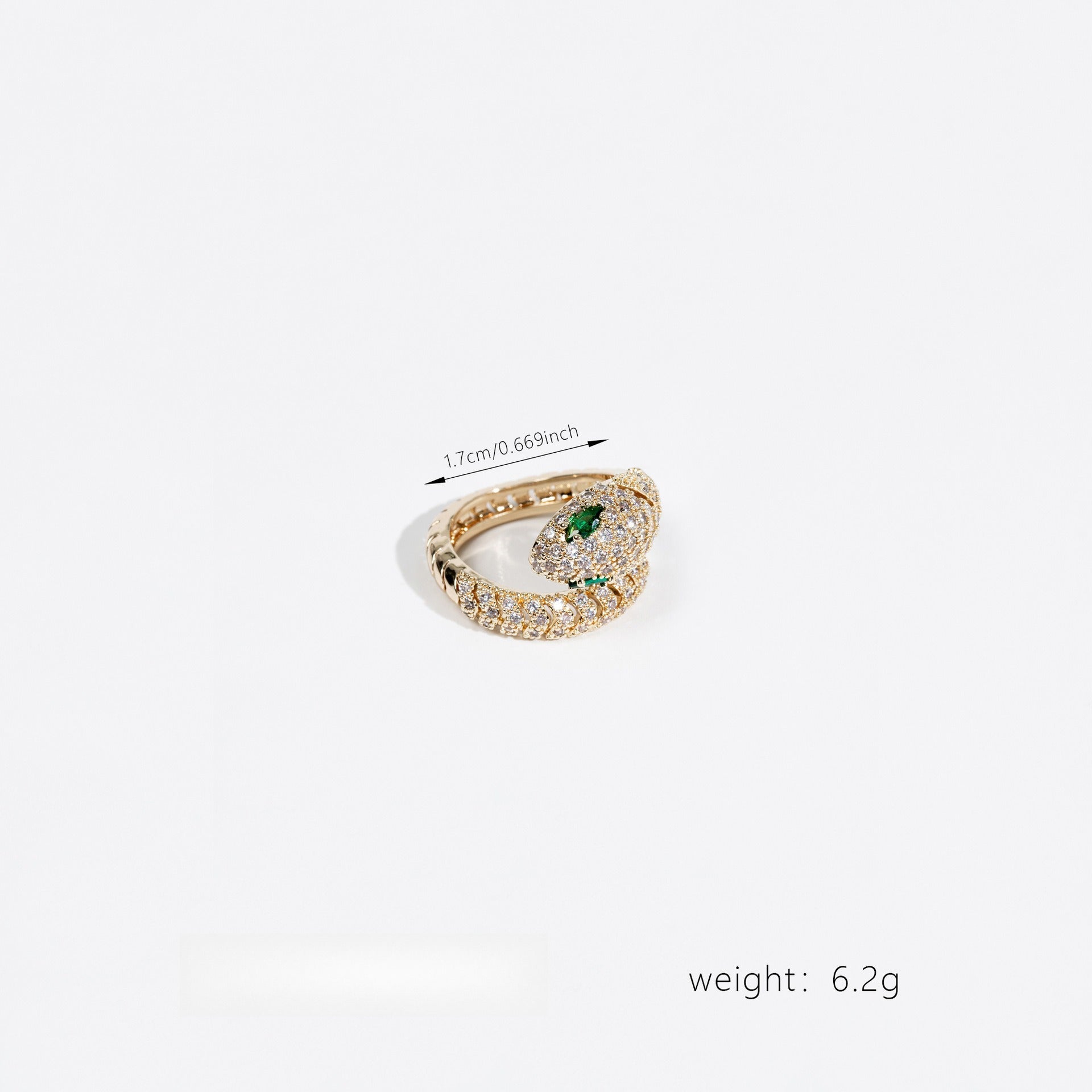 Snake-Shaped Adjustable Open Ring with Zircon Inlay