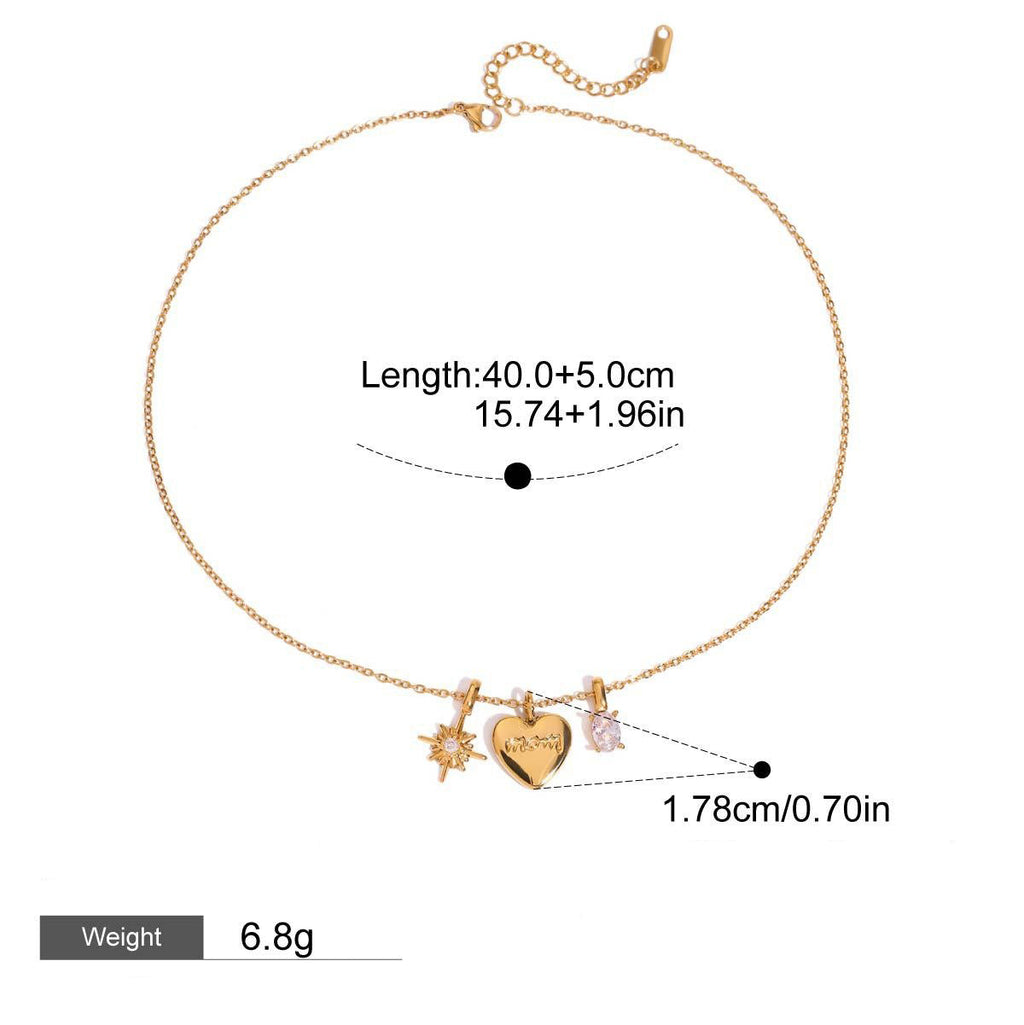 18K gold heart shape with "MOM" design exquisite and dazzling necklace