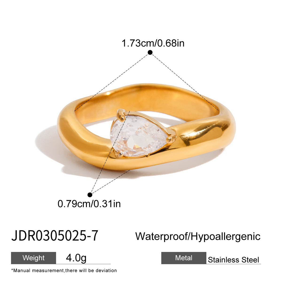 18K Gold Stainless Steel Geometric Zircon Ring