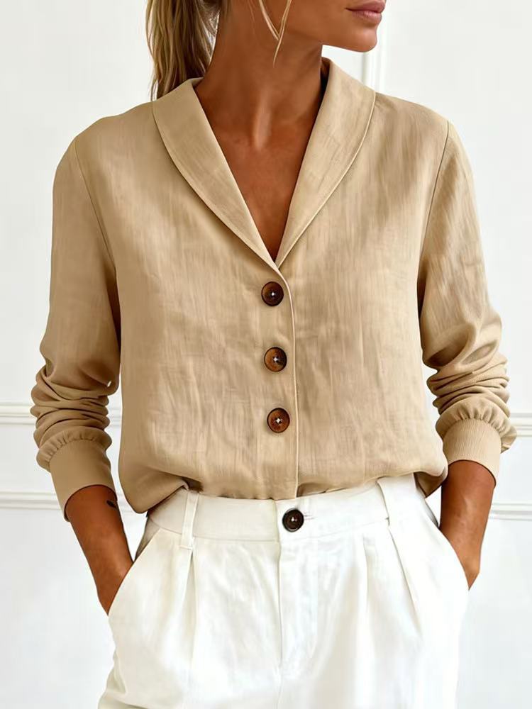 Women's Cotton-Linen Peter Pan Collar Button-Up Shirt – 6 Colors S–3XL