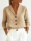 Women's Cotton-Linen Peter Pan Collar Button-Up Shirt – 6 Colors S–3XL