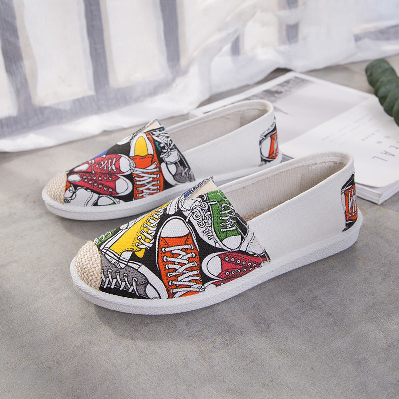 Women's Ethnic Print Canvas Slip-On Shoes | Lightweight Low-Top Flats