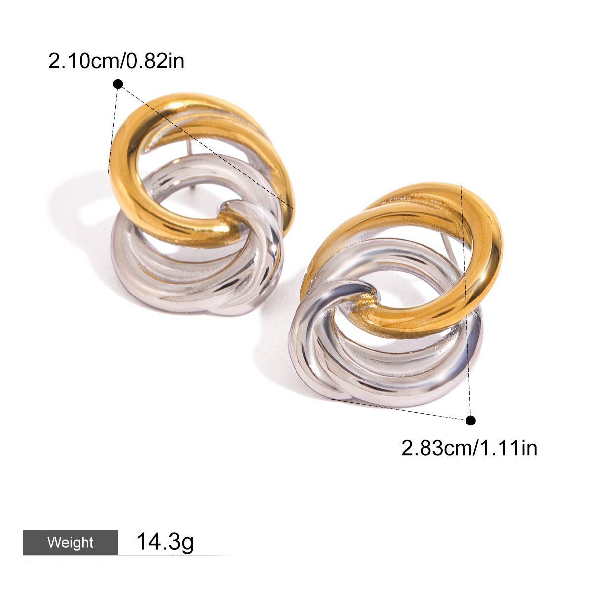 18K gold ring-shaped interlocking earrings with simple personality