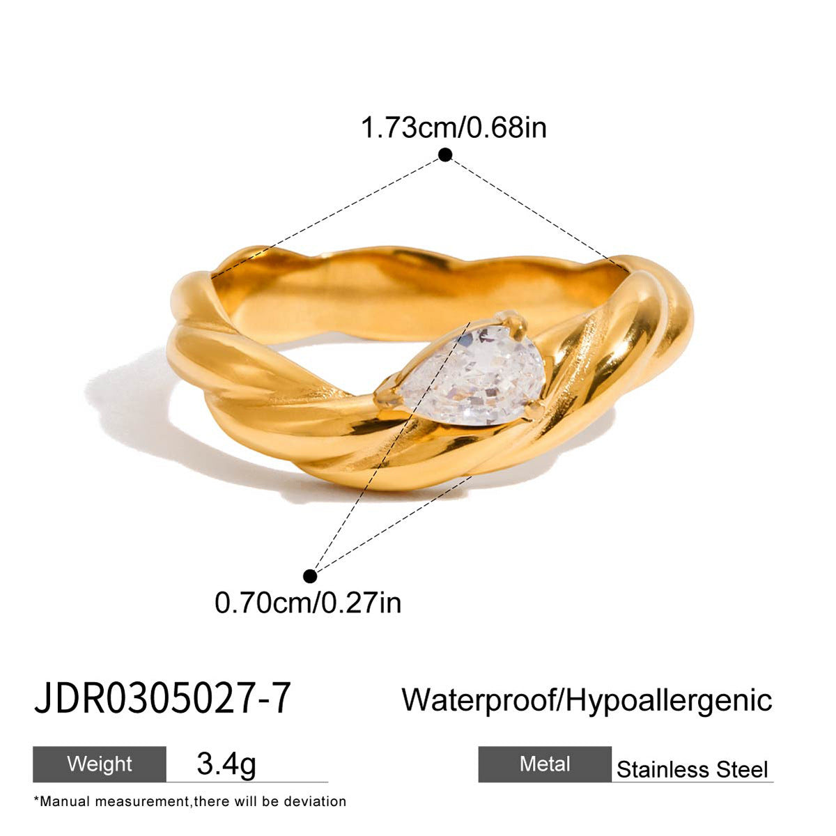 18K Gold Stainless Steel Geometric Zircon Ring