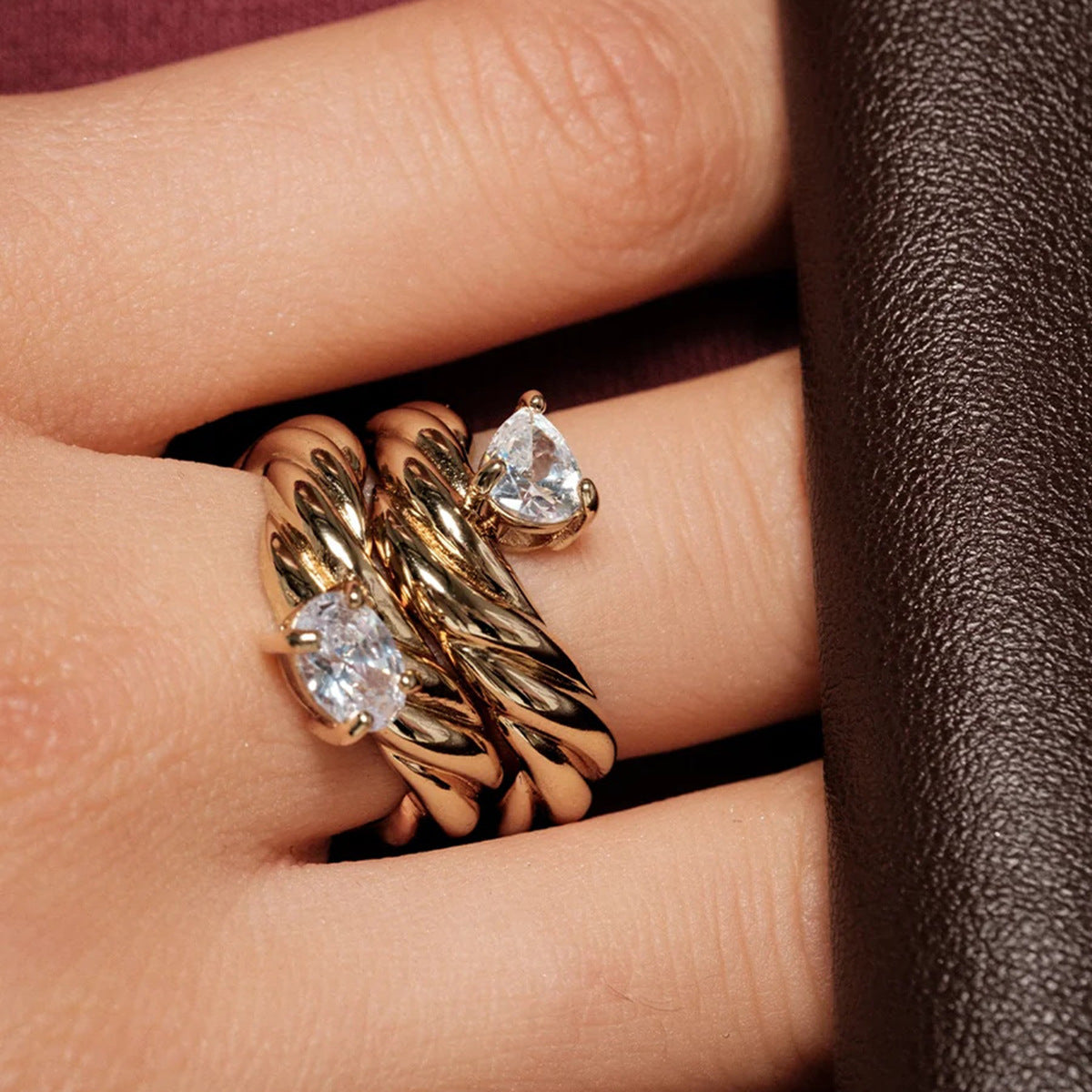 18K Gold Stainless Steel Geometric Zircon Ring