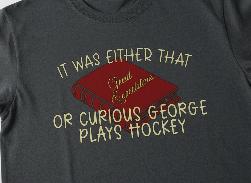 Curious George Plays Hockey T-Shirt - Funny Literary Quote Tee