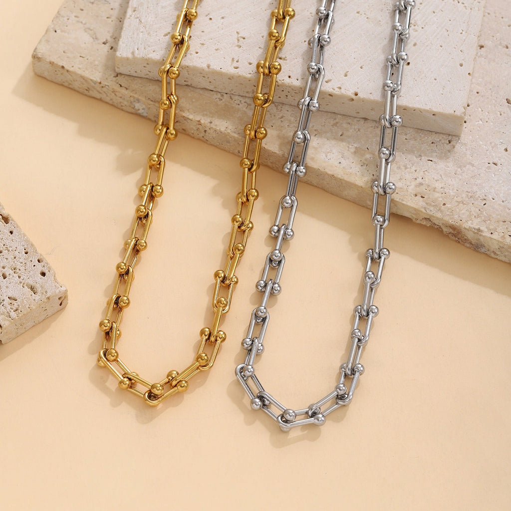 18k gold U-shaped horseshoe clasp bracelet necklace