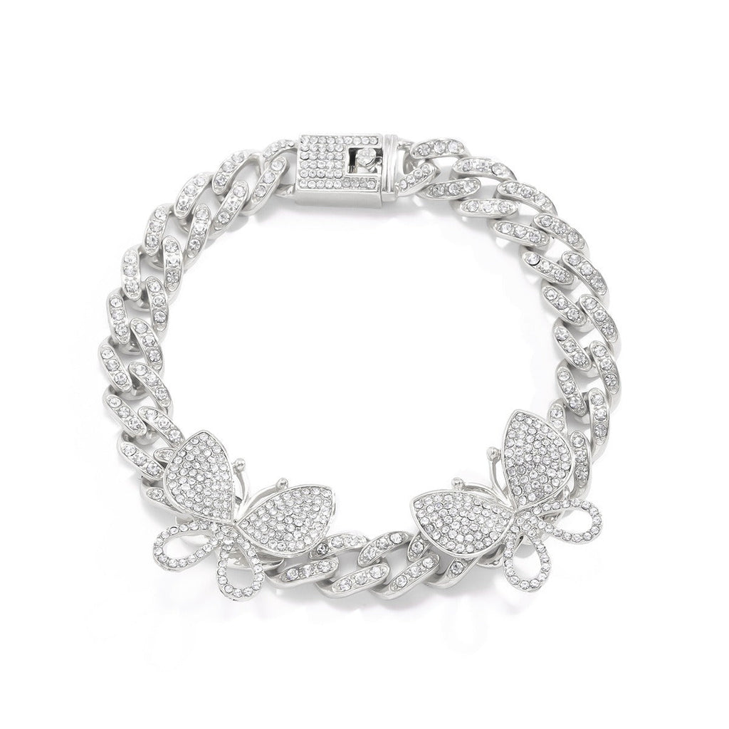 Hip-hop punk full diamond Cuban chain diamond large butterfly anklet