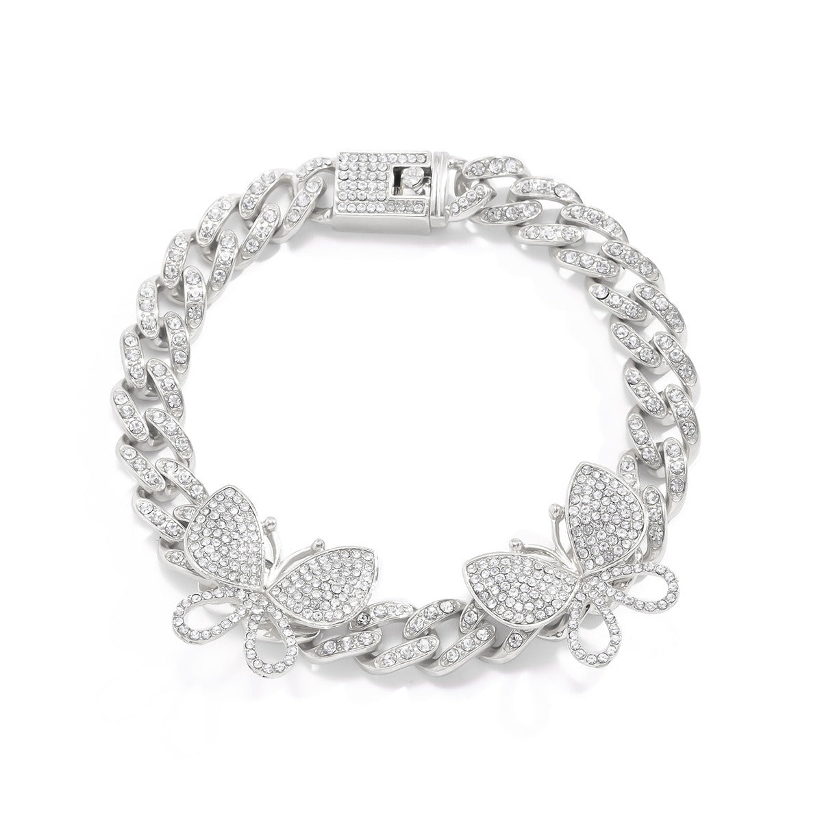 Hip-hop punk full diamond Cuban chain diamond large butterfly anklet