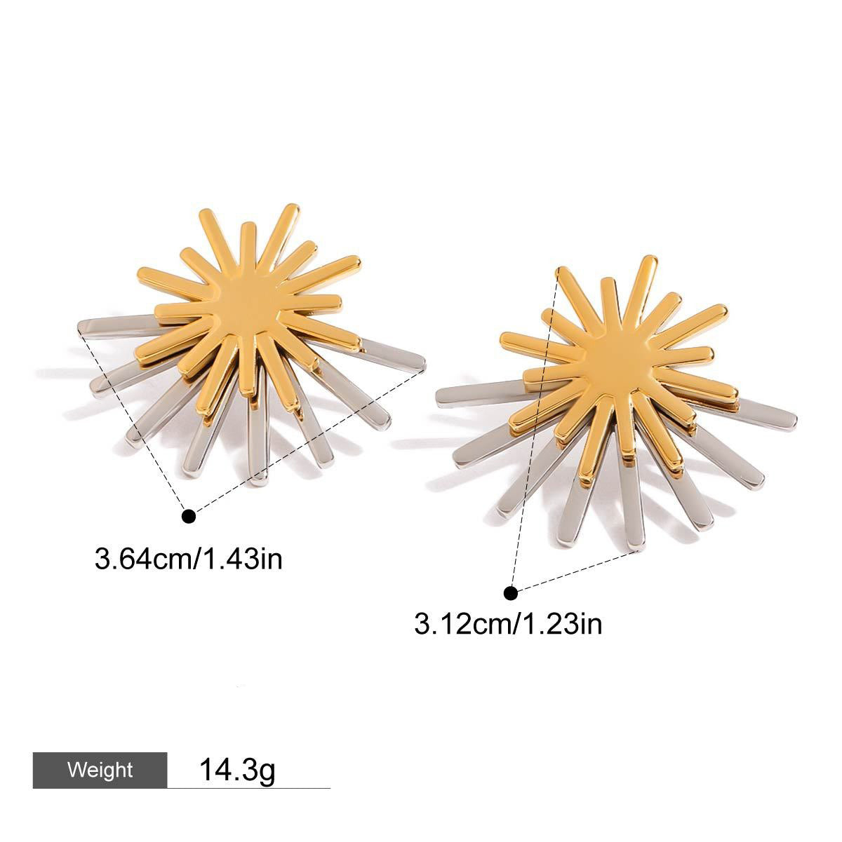 18K gold sun-shaped earrings with simple and elegant design