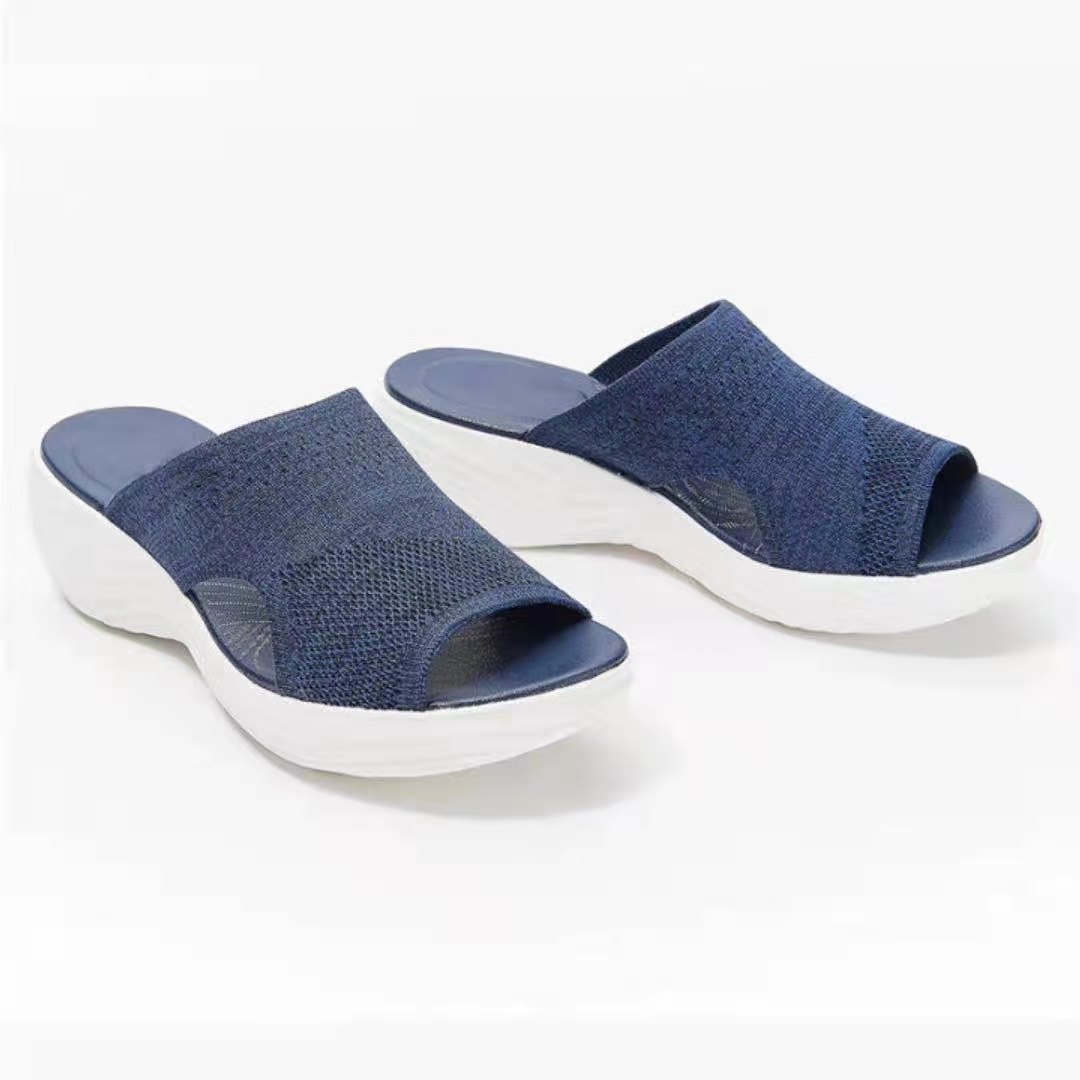 Women's Woven Mesh Platform Sandals | Open-Toe PU Sole Casual Slides