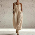 Women's Sleeveless Wide-Leg Jumpsuit – Knit, Low Waist, Flare Pants