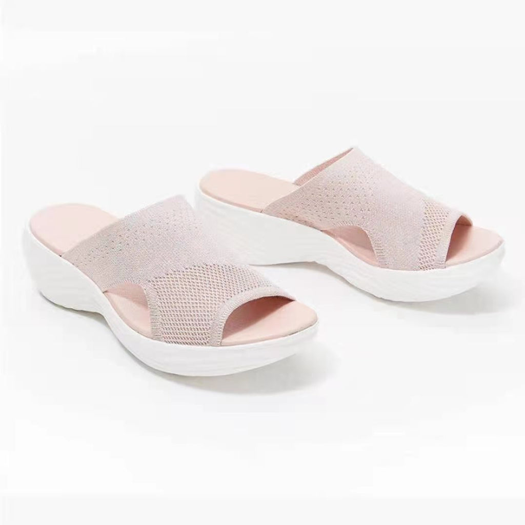 Women's Woven Mesh Platform Sandals | Open-Toe PU Sole Casual Slides