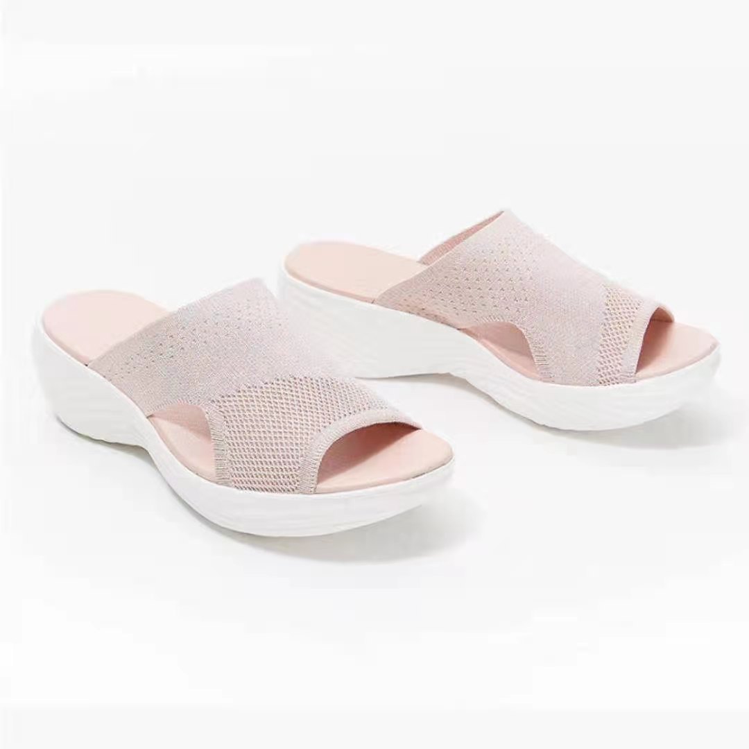 Women's Woven Mesh Platform Sandals | Open-Toe PU Sole Casual Slides