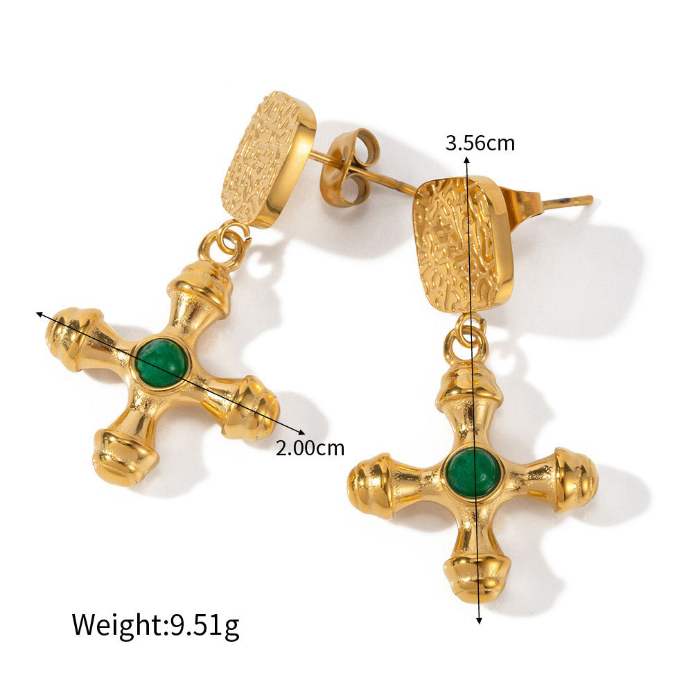 18K gold geometric/flower-shaped inlaid gemstone design light luxury noble earrings