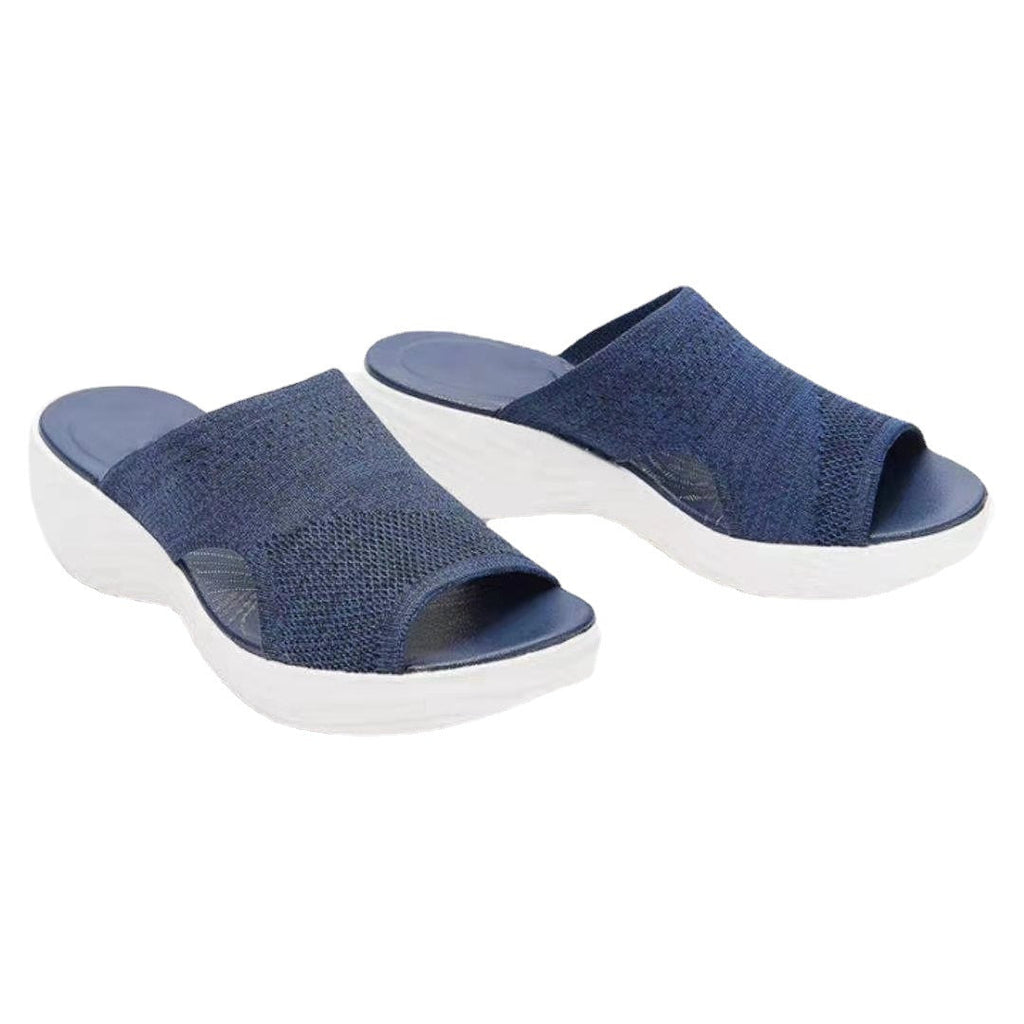 Women's Woven Mesh Platform Sandals | Open-Toe PU Sole Casual Slides
