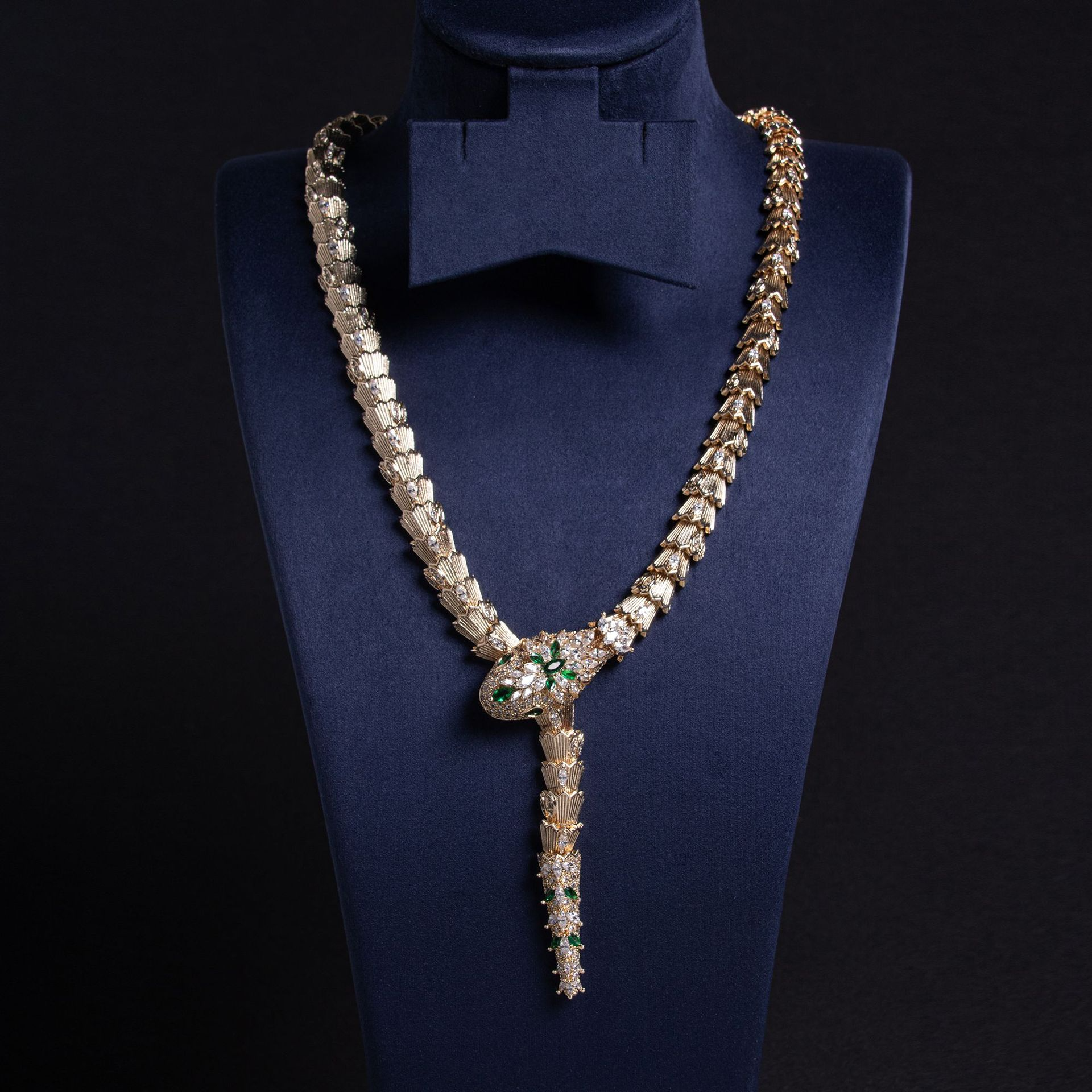 18K Solid Gold Micro-Pavé Diamond Snake Necklace