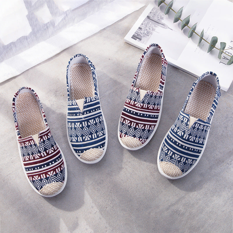 Women's Ethnic Print Canvas Slip-On Shoes | Lightweight Low-Top Flats