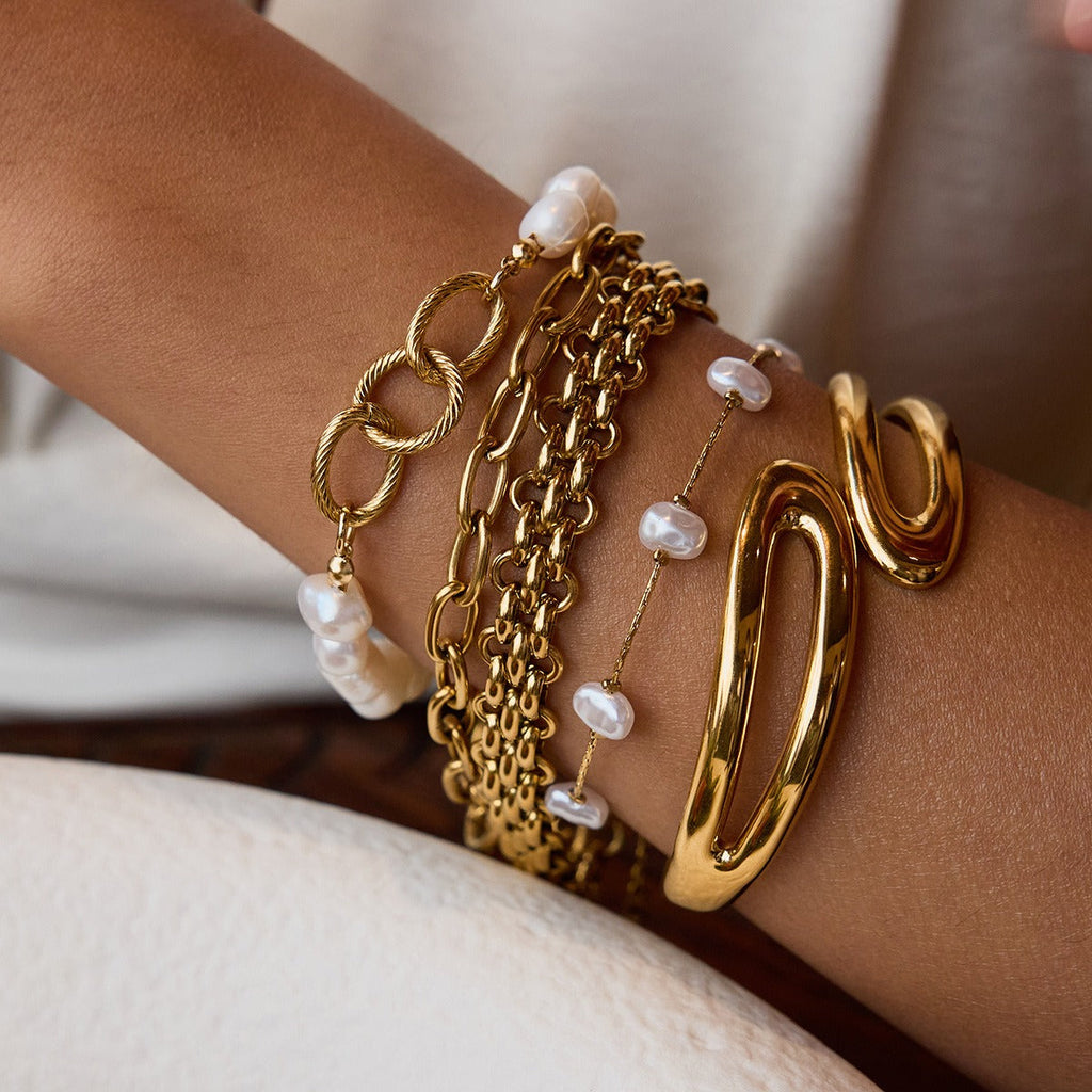 18k gold stainless steel pearl bracelet