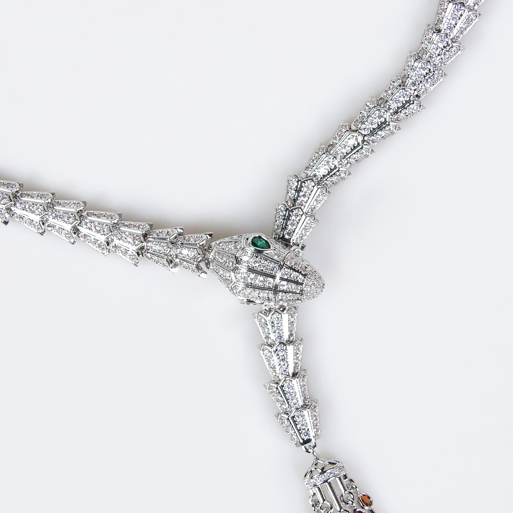 Serpentine Teardrop Tassel Zircon Earrings & Necklace Set