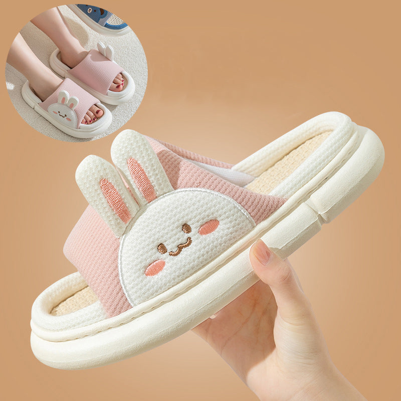 Unisex Rabbit Slippers Linen House Shoes | Breathable Anti-Slip Flip-Flops