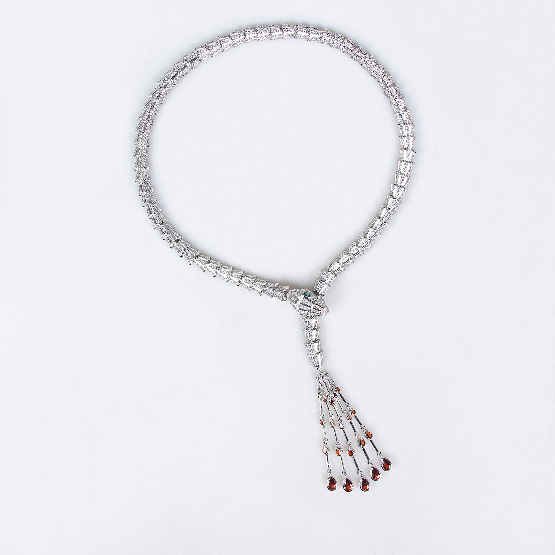 Serpentine Teardrop Tassel Zircon Earrings & Necklace Set