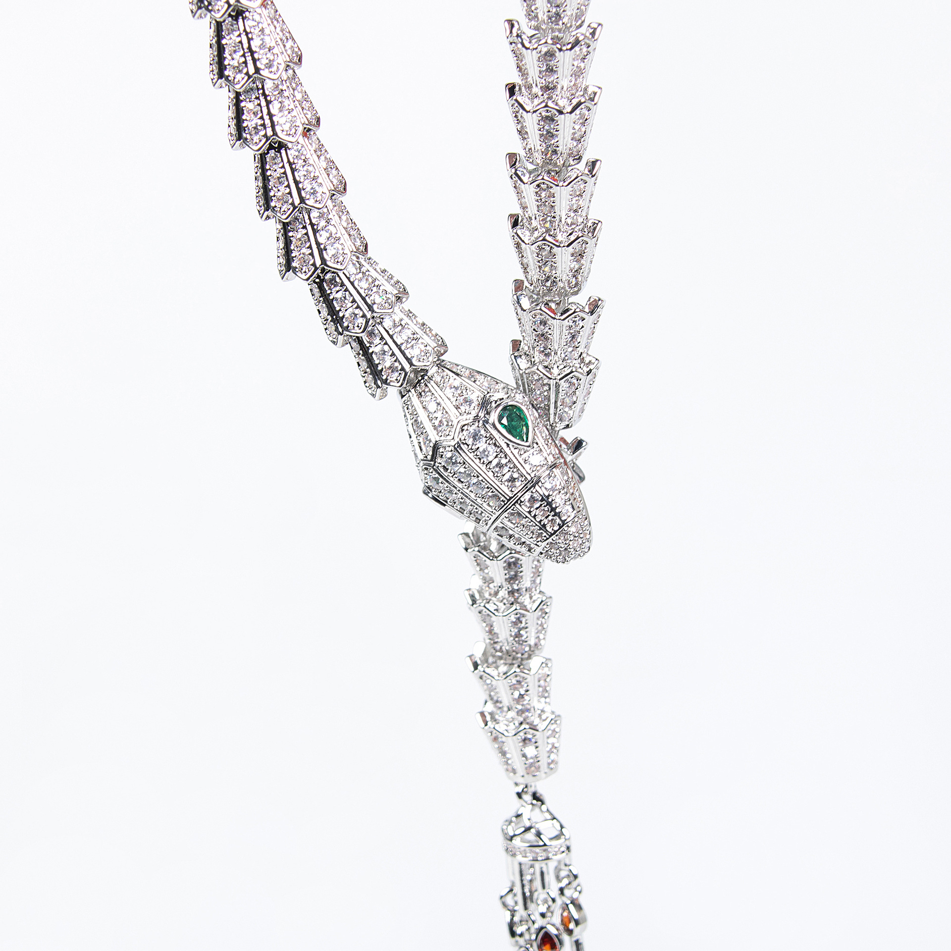Serpentine Teardrop Tassel Zircon Earrings & Necklace Set