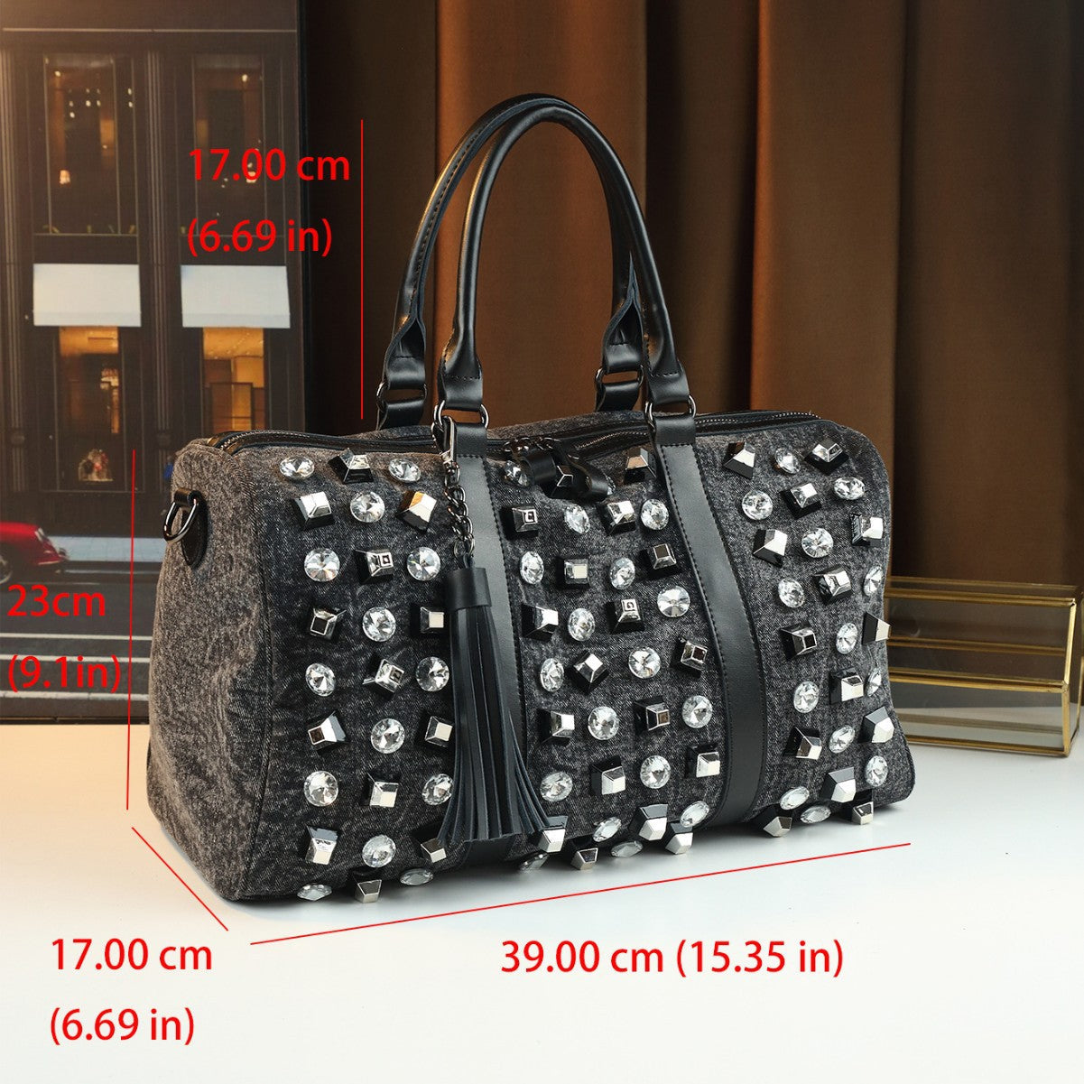 Large-Capacity Casual Travel Rhinestone Embellished Handbag Shoulder Crossbody Bag