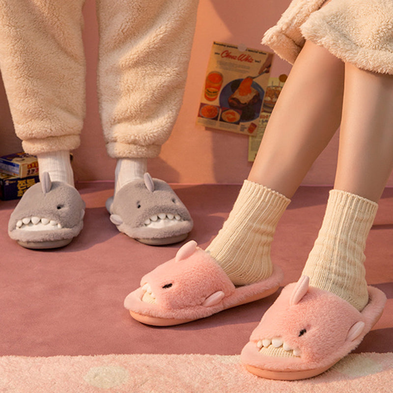 Unisex Shark Slippers | Fluffy Faux Fur House Shoes for Women & Men